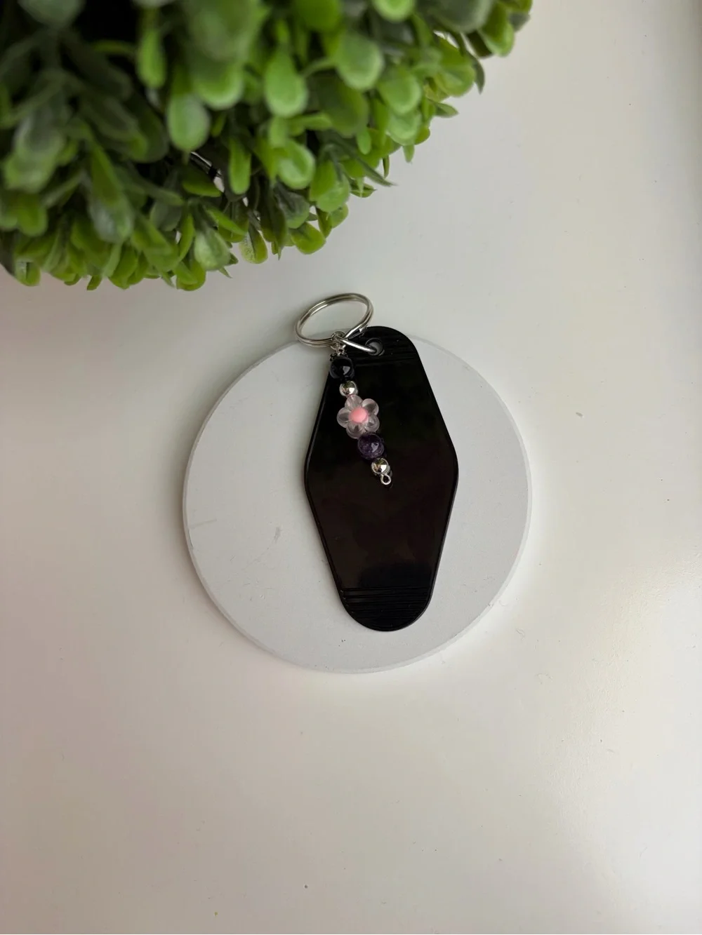 Black Key & Card Holder Keychain with Pink Bow Motif